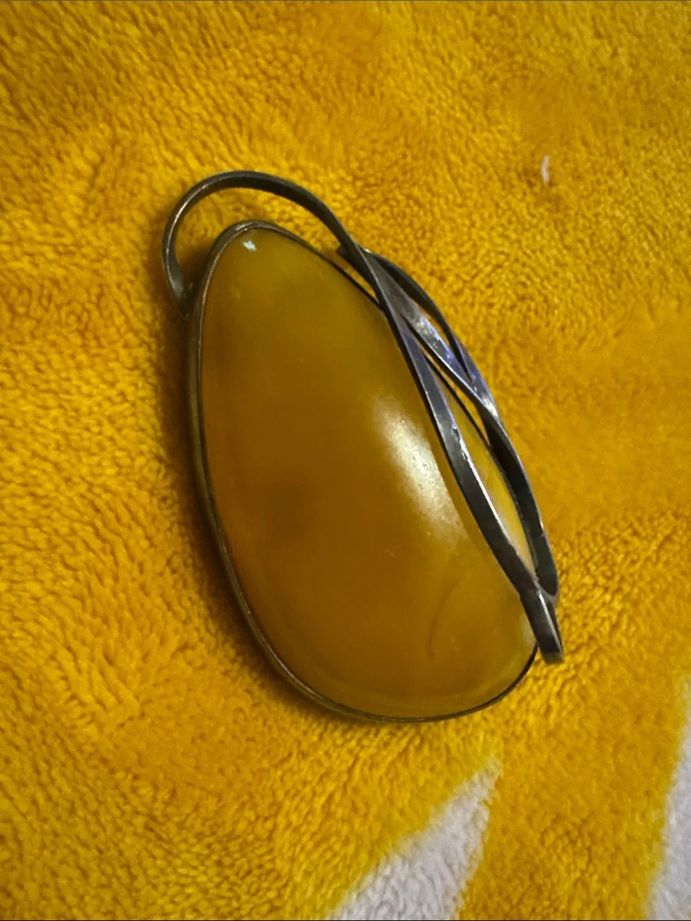 Antique Baltic Amber Eggyoke  Teardrop Brooch Pin -925 silver